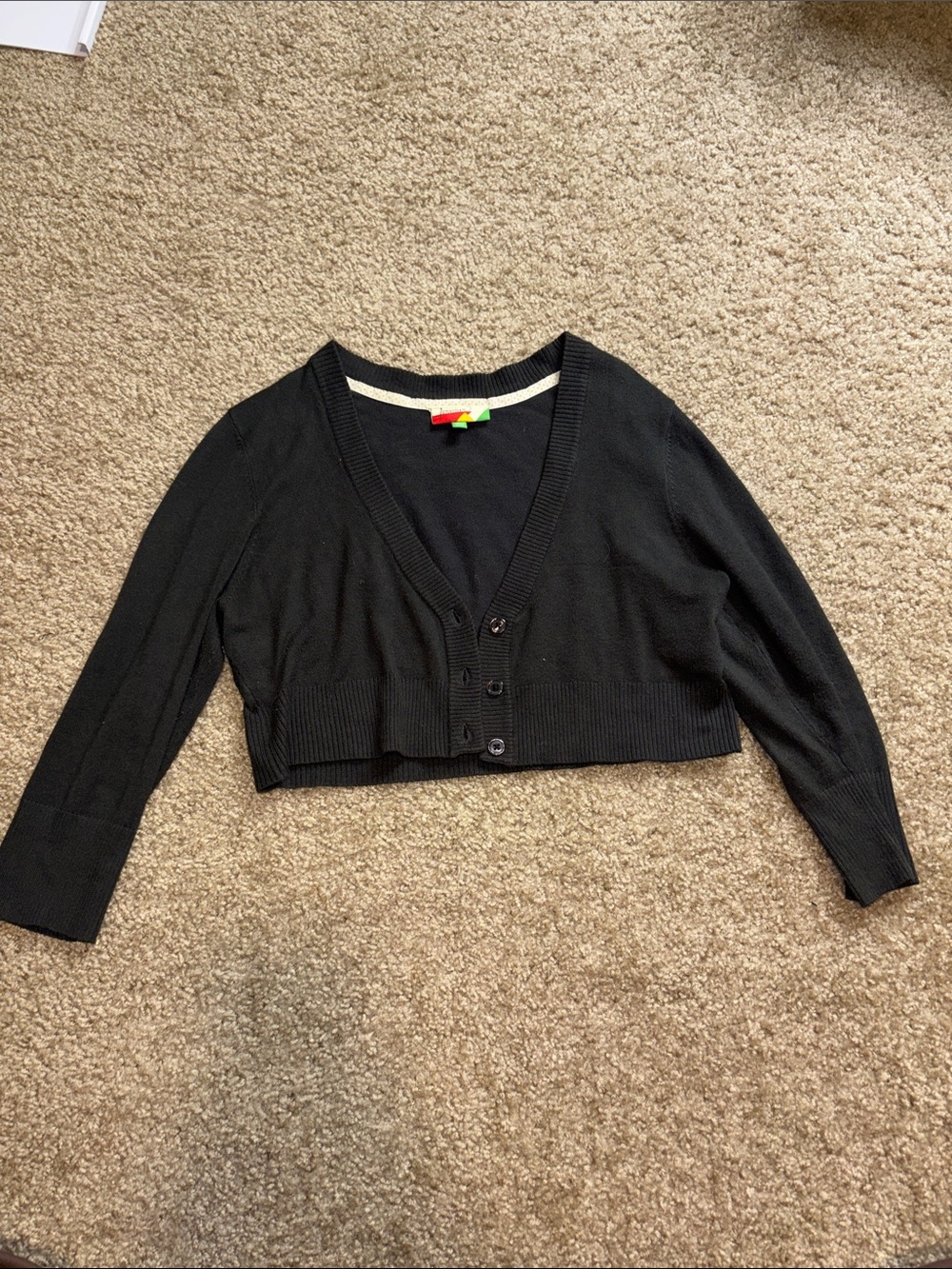 Black Cropped Button-Front Cardigan